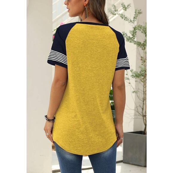 Retro Varsity Vibes Yellow & Navy Raglan Tee – ADIBOSY Size M - Picture 4 of 4